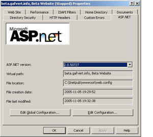 Select ASP.NET version in IIS Manager
