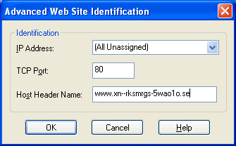 Punycoded host header in IIS